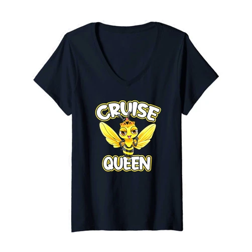 BDAZ Cruise Womens Cruise Queen Cruise Ship Cute Bee Design Beach Vacation V-Neck T-Shirt