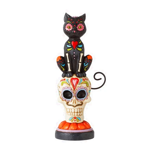 Enesco Jim Shore Heartwood Creek Halloween Day of Dead Black Cat on Sugar Skull Figurine, 6.29 Inch, Multicolor