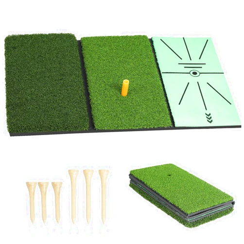 NEWCARE Golf Hitting Mat, 3-in-1 Foldable Grass Mat, Tri-Turf Practice Training Aid Batting Mat for Chipping Swing Detection Portable Accustrike Personal Driving Range for Indoor Outdoor