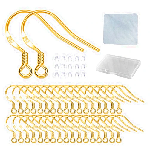 DIYEAR Earring Hooks - 120 PCS/60 Pairs Gold plated copper Hypoallergenic Ear Wires Fish Hooks for Jewelry Making, Jewelry Findings Parts with 120 PCS Rubber Earring Backs Stopper for DIY Earrings