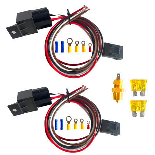 EAYBOMC Dual Electric Fan Relay Kit Radiator Electric Fan Thermostat Kit Temperature Sensor Switch 185 On 175 Off, Automotive 40 AMP Cooling Fan Relay Switch Kit 4 Pin Fan Wiring Kit