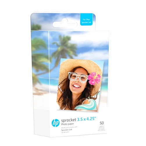 HP Sprocket 3.5 x 4.25” Zink Sticky-Backed Photo Paper (50 Pack) Compatible with HP Sprocket 3x4 Photo Printer
