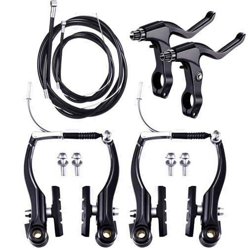 Boao Complete V-Type Bike Brake Set, Front and Rear Bike MTB Brake Inner and Outer Cables and Lever Kit Includes Calipers Levers Cables(Black)