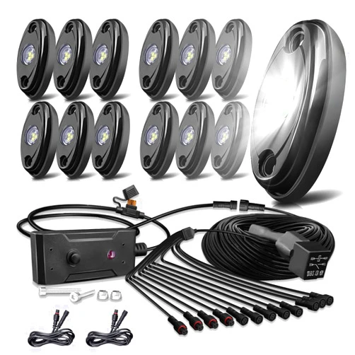 LEDKITO R1 White LED Rock Lights Kit with Switch Wiring Harness 12PCS for Truck Off Road UTV RZR SUV ATV Super Bright Pure White Underglow Pods Trail TRAI Rig Lights High Power