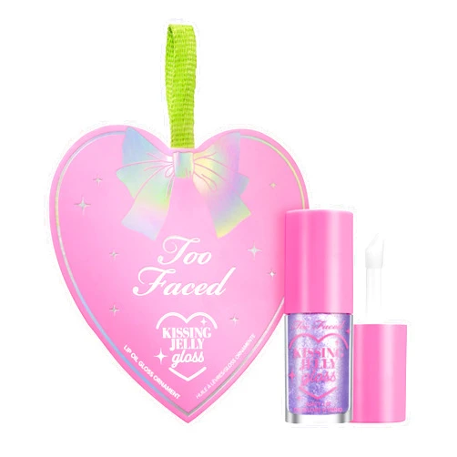 Too Faced Kissing Jelly Ornament | Holiday Hydrating Lip Oil Gloss with Sheer Coverage, Instant Moisture + Iridescent Shine