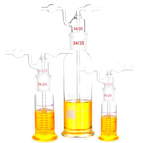 JiaoFengHeng Lab Gas Washing Bottle Glass Vacuum Trap with Two Bend Tubes Joint for Chemistry Lab Glassware Kit (25ml)