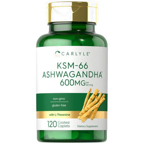 Carlyle KSM-66 Ashwagandha 600mg | 120 Caplets | Extract Supplement with L-Theanine | Vegan, Non-GMO, Gluten Free