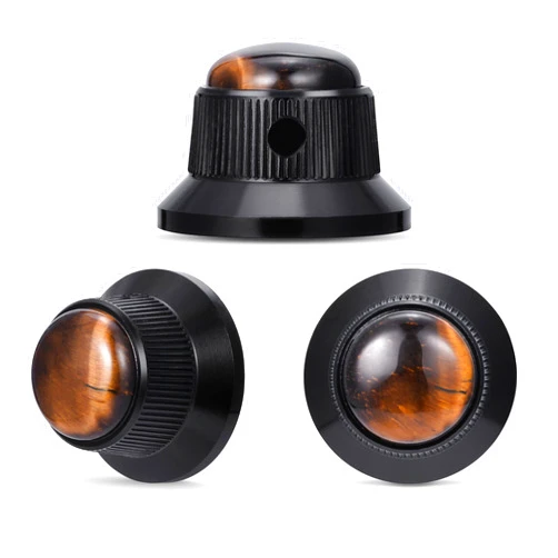 Guyker Top Hat Guitar Bass Potentiometer Control Knobs with 6mm Dia. Shaft Pots - 3PCS aluminum alloy Bell Speed Tone Volume Knob Replacement for Electric Guitar or Precision Bass, Tiger-Eye Top