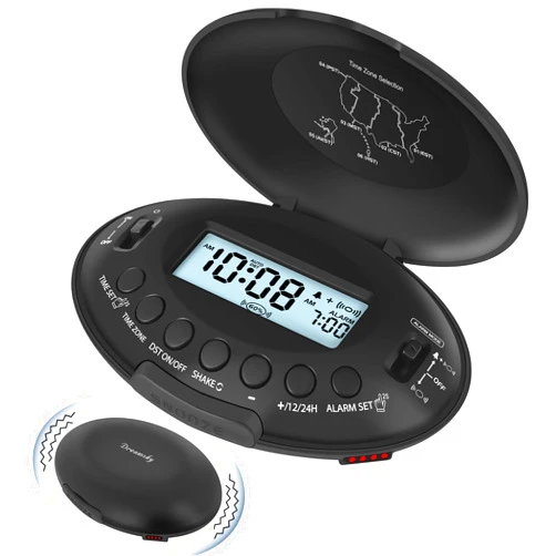 DreamSky Vibrating Alarm Clock for Heavy Sleepers - Bed Shaker Alarm Clock Under Pillow for Adults Teens Kids & Hearing Impaired, Rechargeable Battery Operated for Bedroom, Travel, Auto DST, Backlight