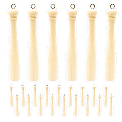 Honbay 24PCS Wooden Baseball Bat Charms Pendant Mini Sport Theme Charms for Earring Necklace Bracelet Keychain Crafts Making