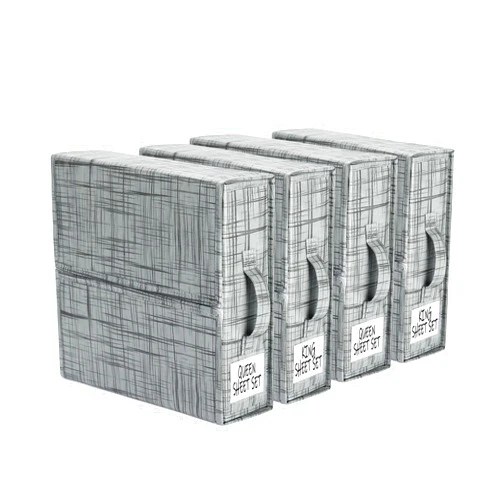SUOCO SheetCube 4 Pack Bed Sheet Organizers and Storage, Foldable Bedding Storage Box Container with Window and Label, Linen Closet Organizer Folder for Blanket, Duvet Cover Set, Bed Sheet Set - Grey