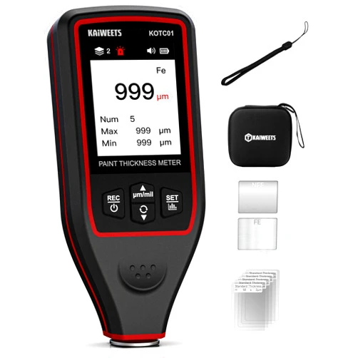 KAIWEETS Paint Thickness Gauge Car Coating Depth Gauge Digital Paint Meter for Cars Paint Mil Thickness Tester for Used Car Buyers with Limit Alarm, Data Storage, Rotating Screen (KOTC01)