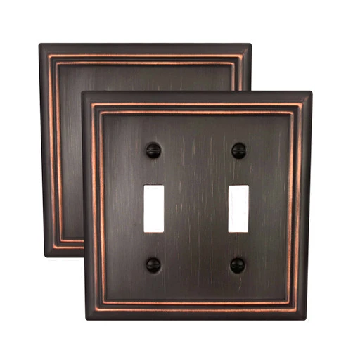 ZILLSEA Double Toggle Wall Plate, Decorative Aged Bronze Light Switch Cover, Metal Switch Plate Cover, 2-Gang, Midize, 2 Pack