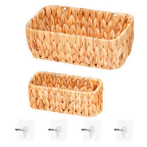 Ellinia Woven Hanging Wall Baskets for Storage, Water Hyacinth Bathroom Wall Mount Organizer, Wicker Wall Baskets Decor for Letters and Mail, Food Storage Basket, Toilet Tank Basket, Set of 2