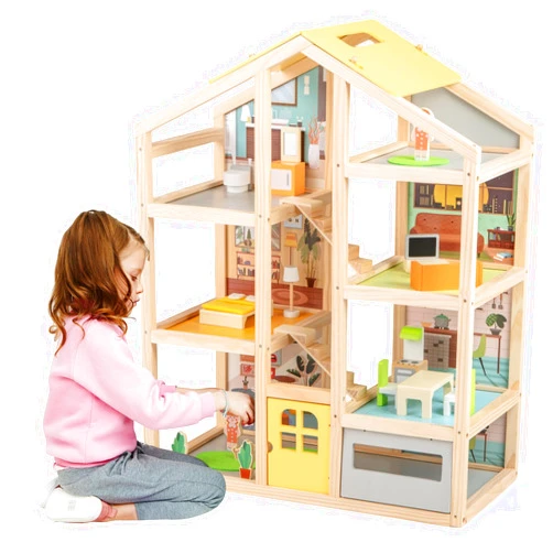 HONEY JOY Doll House, Wooden Dollhouse Playset w/7 Rooms, 21 Accessories & Miniature Furniture, Pretend Play Toys Kit, 2.46 Feet Big Doll House, Christmas Birthday Gift for Girls Boys Age 3+