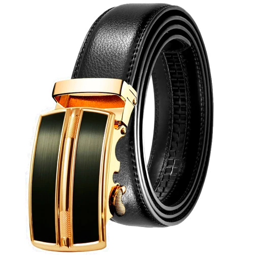 JINIU Men's leather Slide Ratchet Belt Casual with Automatic Buckle For Men Dress Pant Shirt Micro Adjustable