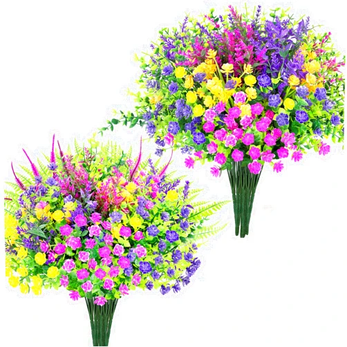 GrennMauler 16pcs Multicolor Artificial Flowers for Outdoors & 24pcs Artificial Flowers for Outdoors