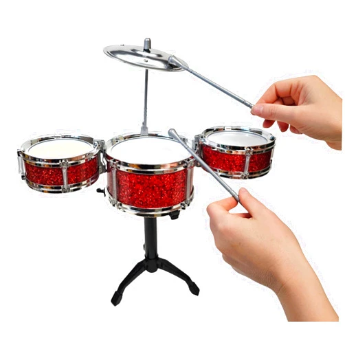 Zugar Land Desktop Drum Set Fun Music Kit For Making Cool Beats and Songs. Includes Three Drums, One Cymbal and Two Drumsticks.
