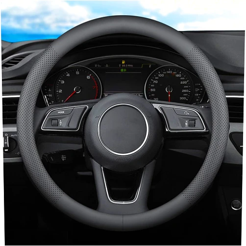 XHRING Car Steering Wheel Cover for Volvo XC90 XC60 S60 XC40 S90 S80 S70 XC70 V90 V70 V60 V50 V40 S50 S40 L200 C70 C30 T5 Momentum B5 R-Design T8 Recharge Accessories, Leather Black 14 ½''-15''
