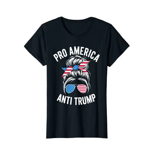 Anti Trump American USA Tees Pro America Anti Trump Messy Bun Political Flag Resist T-Shirt