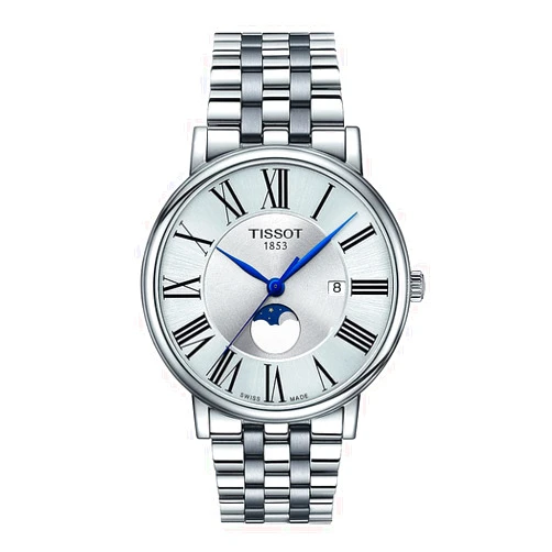 Tissot Mens Carson Premium Gent Moonphase 316L Stainless Steel case Swiss Quartz Watch, Grey, Stainless Steel, 20 (T1224231103300)