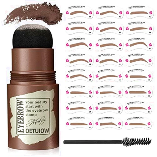 OETUIOW Eyebrow Stamp and Eyebrow Stencil Kit, Eye Brow Stencil Kit for Beginners 24 Reusable and Washable Eyebrow Shaping Kit, Brow Stencil and Stamp Kit Smudge-Proof & Long-Lasting (Black Brown)
