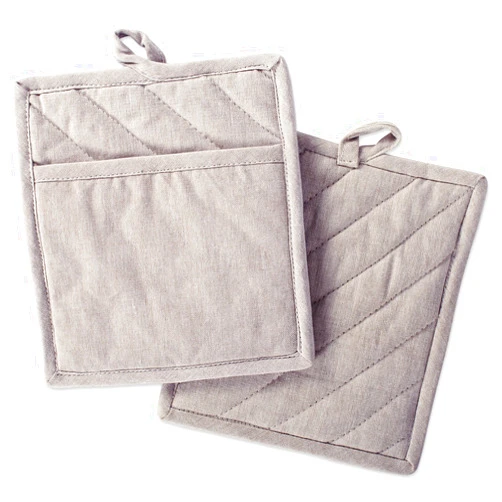 DII 100% Cotton Solid Chambray Kitchen Set, Potholders, Natural, 2 Piece