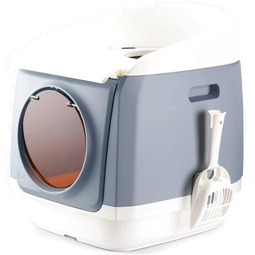Biubiucat Foldable Cat Litter Box with Lid: Enclosed Cat Pan - Large Top Entry Cat Toilet with Scoop - Anti-Splashing, Easy Cleaning for Kitty and Cat Within 20lbs (Grey)
