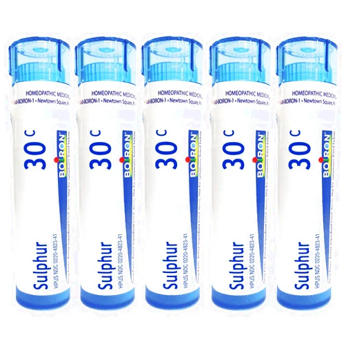 Boiron Sulphur 30C (Pack of 5 80-Pellet Tubes), Homeopathic Medicine for Skin Rash