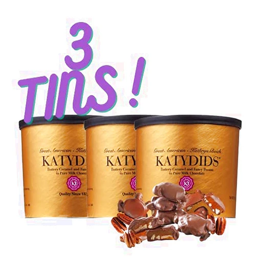 Kathryn Beich Katydids Candy (3 tins) : Kathryn Biech Original Milk Chocolate Caramel Pecan Clusters. The Turtles in the Famous Gold Tin - Pack of 3, 8 ounces