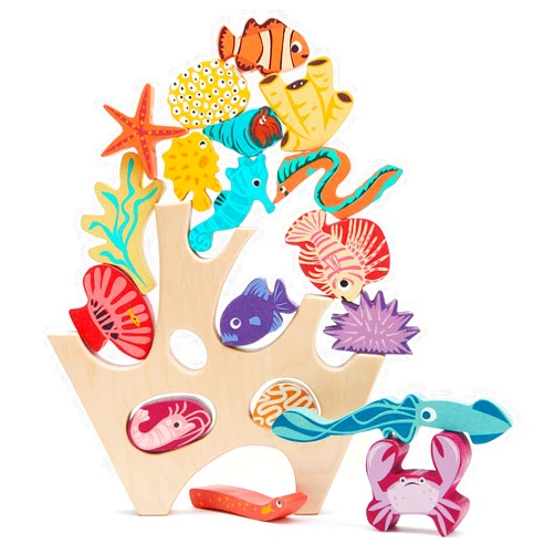 Tender Leaf Toys - Stacking Coral Reef - Colorful Wooden Stacking Coral Reef Toy Set Improving Balancing Activities Toy for Kids 18 Months+