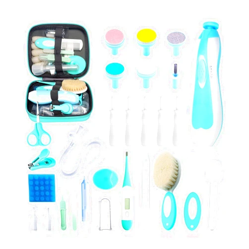 Qunlions life Baby Healthcare and Grooming Kit, 30 in 1 Portable Baby Essentials Kit Electric Nail Trimmer Set with Gas Relief Hair Brush Comb Nasal Aspirator for Newborn Boys Girls (Green)
