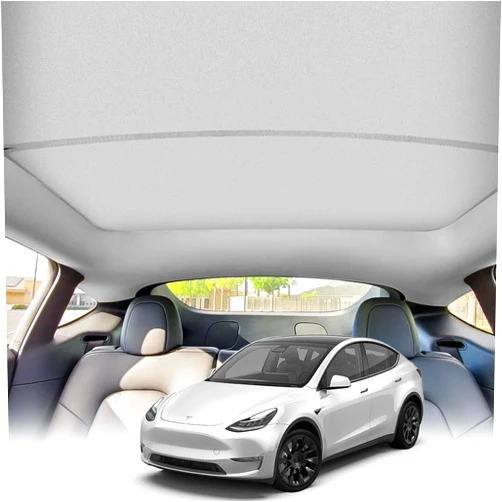 Easnwllim Roof Sunshade for 2020-2024 Tesla Model Y, Front & Rear Top Window Insulation UV Rays Protection Model Y Sun Shade, No-Sagging, No Gaps, Integrate with Original Car Interior Color.