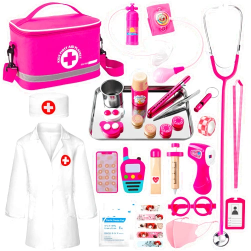 EFO SHM Doctor Kit for Kids Girls, 34 Pcs Kids Doctor Kit for Toddlers 3-5 with Medical Storage Bag & Real Stethoscope, Pretend Play Doctor Set for Fun Role Playing Game, Doctor Play for Kids Toddlers