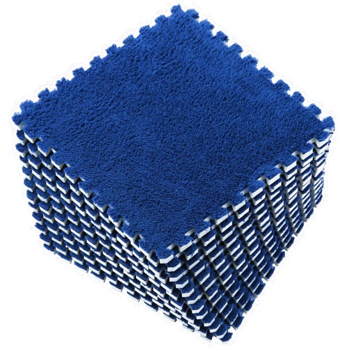 Tamiplay 12Pcs/Set Plush Foam Play Mat, 0.4 Inch Thickened Interlocking Shaggy Soft Eva Baby Play Mat, Solid Colored Plush Interlocking Playmat Foam Floor Mat, Kid's Play Mat for Playpen(Navy Blue)