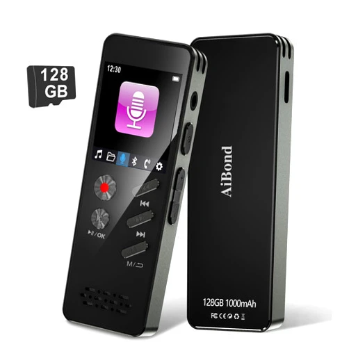 AiBond 128G Digital Voice Recorder,voice activated recorder with Playback Bluetooth 1000mAh Battery Speaker Audio Recorder for Lectures Meetings,Interviews Voice Activated Recorder MP3 Player with Bluetooth