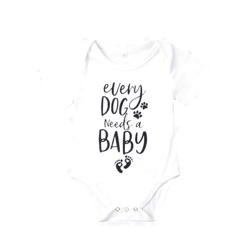 Meipitgy Newborn Infant Baby Boy Girls Short Sleeve Letter Printed Bodysuit Romper Jumpsuit Clothes, White Infant Bodysuit (12-18 Months, Dog Saying)