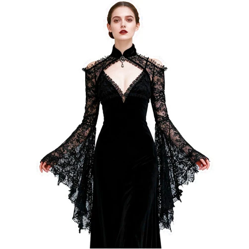 L'VOW Women's Lace Bolero Shrug Goth Crop Top Victorian Lace Sleeves for Witch Vampire Cosplay