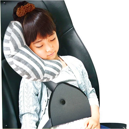 WOMUMON Car Seat Belt Pillow and Adjuster Kit for Kids, WOMUMON Travel Pillow Headrest Neck Support Cushion Seatbelt Cover and Safety Strap Protection Pad