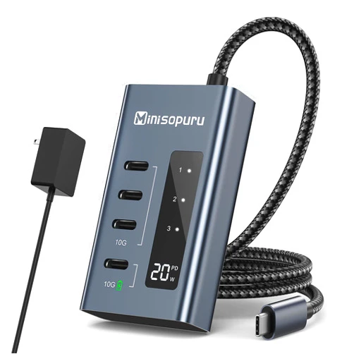 Minisopuru Powered USB C Hub, USB C Splitter 4 Ports with 10Gbps Data & 20W Charging,USB C to USB C Hub Multiport Adapter for MacBook Pro/Air, iMac, iPad, Phone, Surface,Dell, etc.(Not Support Video)