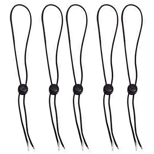 ROORUZ Hat Chin Cord, Black Flexible Removable Hat Chin Strap with Spring Loaded Stop Cord Lock,Pack of 5