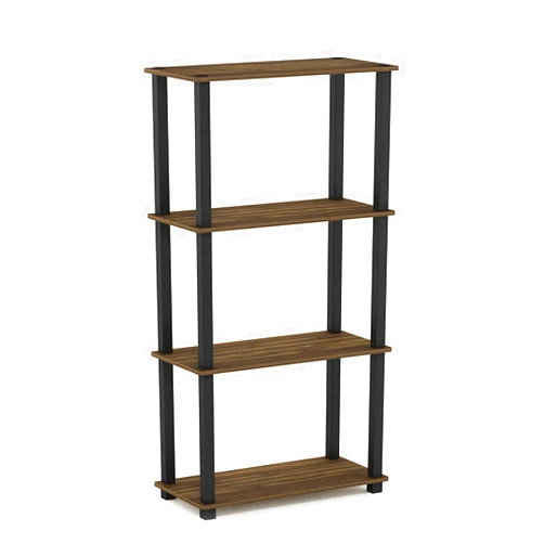 Furinno Turn-N-Tube 4-Tier Multipurpose Shelf Display Rack, Square Tube, Columbia Walnut/Black