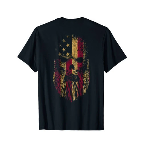 Bearded Skull For Men With American Flag Mens Gift American Beard Skull US Flag On the Back Punk Skeleton Skull T-Shirt