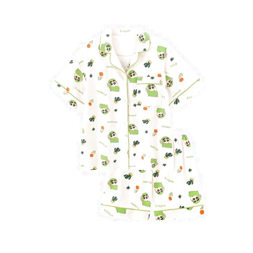 NUOYIXUAN Japanese Cartoon Pure Cotton Ladies Pajama Set, Short Sleeve, 2-Piece
