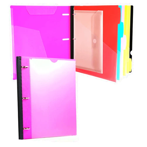 MAKHISTORY Telescoping Project Organizer-Pink, Refillable 3 Ring Binder 13 Pocket Folder, Customized Front Cover+Clear Catalog Pocket+ 5 Double-Side Pockets Dividers+1 Binder Pocket