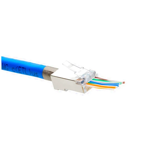 TRUE CABLE trueCABLE Cat5e RJ45 Pass Through Modular Plugs, Shielded (STP) Internal Ground Connector, UL Listed, EZ Crimp, Gold Plated 3 Prong 8P8C, 50 Pieces