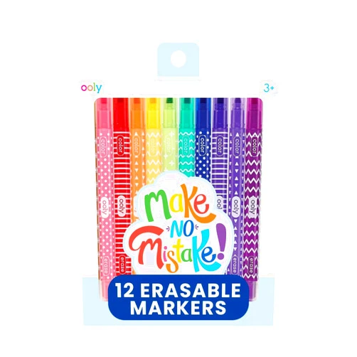 Ooly Make No Mistake Erasable Markers, Stress and Mess Free Marker Pack You Can Erase, Drawing and Coloring Pens for Kids and Adults, Colorful School Supplies for Any Arts and Crafts, Set of 12