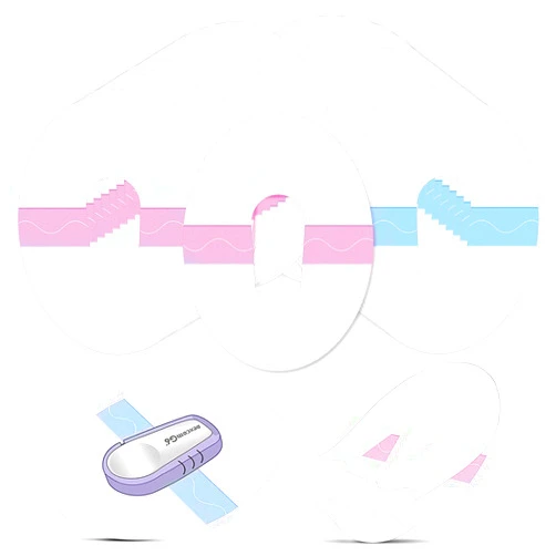 Nuanchu 48 Pcs G6 Adhesive Patches Waterproof Transparent Adhesive Patches Clear G6 Overpatch for 10 Days Long Stay Covers Shower Swimming(Pink, Blue)