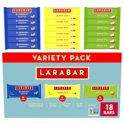LÄRABAR Larabar Variety Pack, Blueberry Muffin, Lemon Bar, Apple Pie, Fruit & Nut Bars, 18 ct