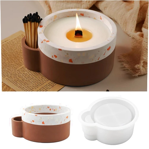 LSLEVA Round Candle Jar Molds, Creative Cylinder Silicone Candle Vessels Pot Molds, Concrete Stripe Round Bottle Making Moulds for Storage Candle Holder Jewelry Box Vase Aroma Cup (E)